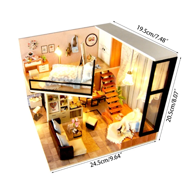 

New Dollhouse Miniature with Furniture, DIY Wooden House Kit Plus Dust Proof , 1:24 Tiny House Building Kit(Attic Dream