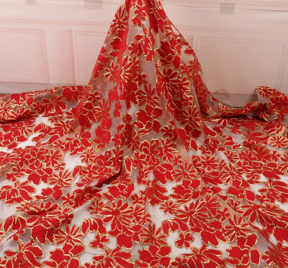 Milylace red color Jacquard lace fabric 2019 NEW floral embroidery Nigerian organza fabrics 5 yards for Christmas DPW1368 | Дом и сад