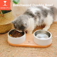 ameifu dog bowl removable stainless steel cat drinker easy to clean pet feeder double bowl professional dog and cat supplies