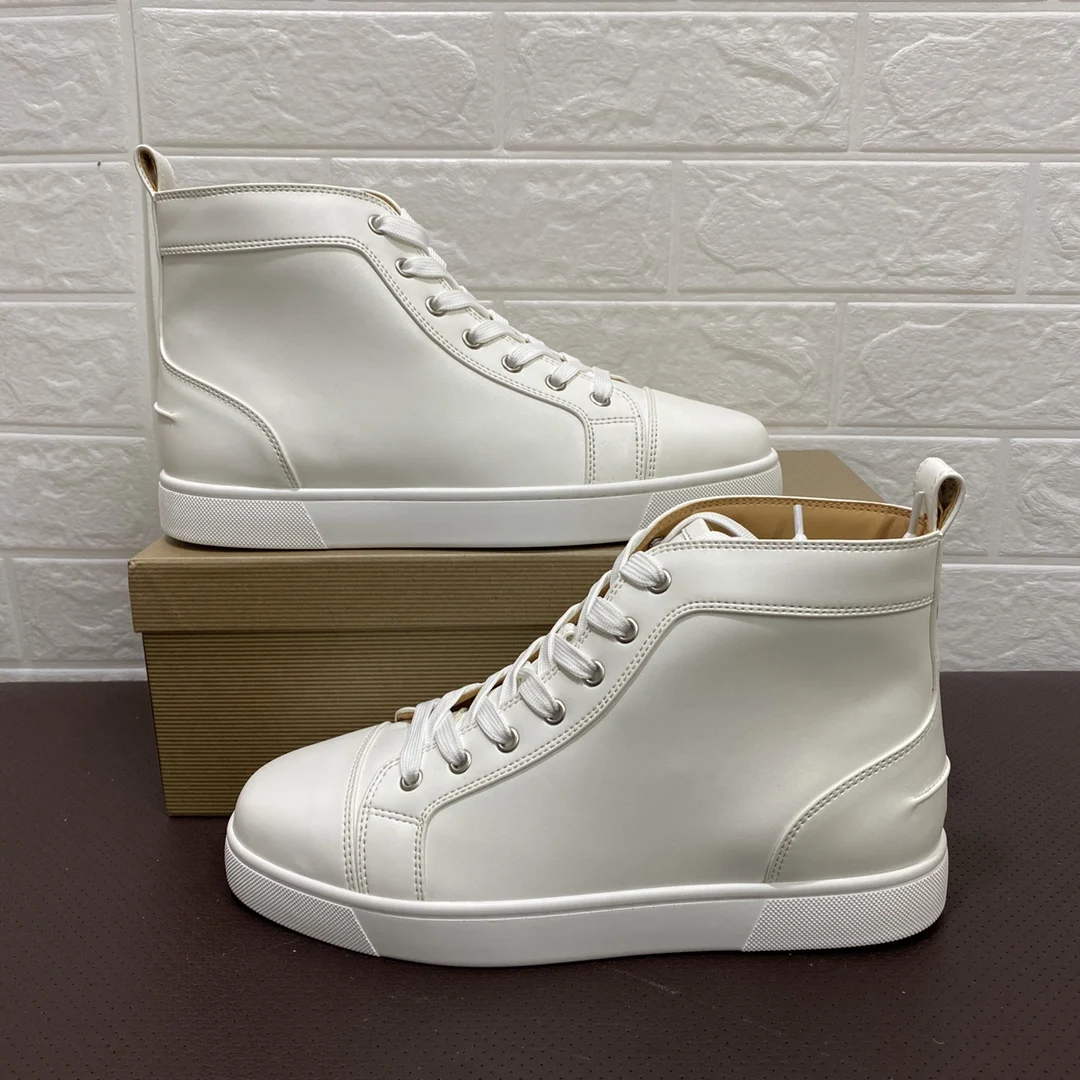 

Mens Red bottoms shoes Original Cow Leather High Top Casual Fashion white pairs luxury Designer sneakers