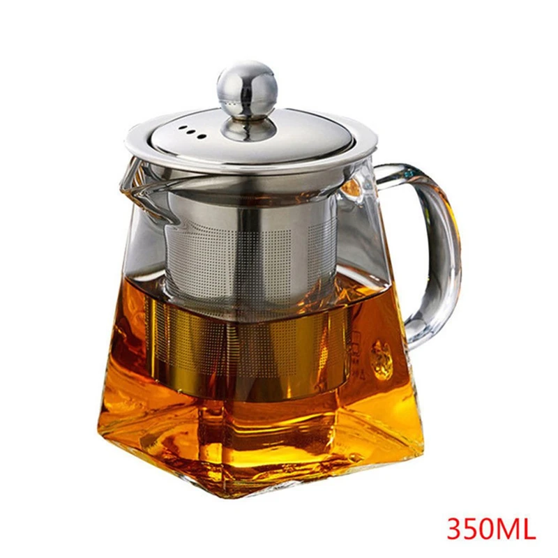 

Heat-Resistant tea set infuser Glass Stainless Steel Filter Teapot Square Flower Teapot High Temperature Glass Tea Set