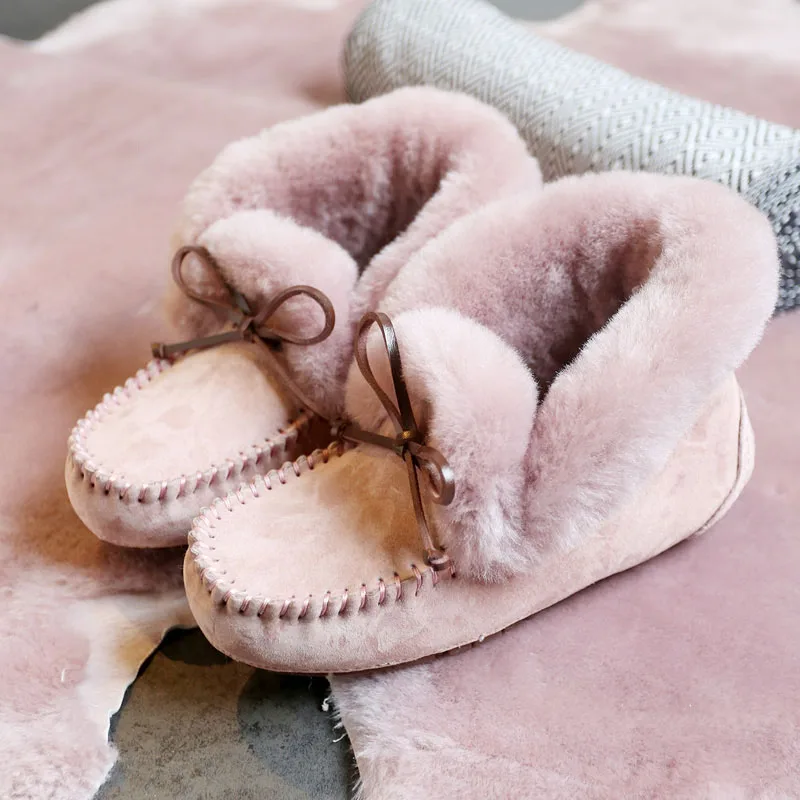 Pink Г., водонепроницаемые женские туфли на плоской подошве из натуральной кожи Удобные зимние теплые ботинки на натуральном меху модная Нескользящая женская обувь - Цвет: Pink