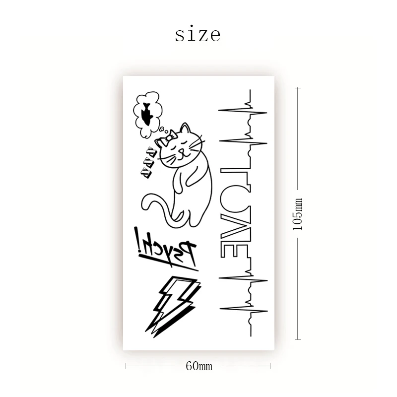 

Temporary Tattoo Sticker Cat Fish Love Electrocardiogram Sexy Arm Chest Back Fake Tatoo Waterproof Flash Tatto Art for Woman Men