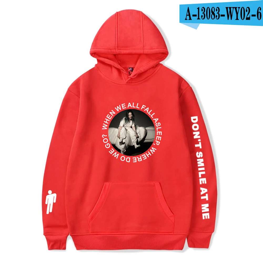 Новая Толстовка Billie Eilish для мужчин и женщин, черная хлопковая толстовка с капюшоном для пары, толстовка Billie Eilish, простая теплая Женская/мужская толстовка с капюшоном, одежда - Цвет: Red