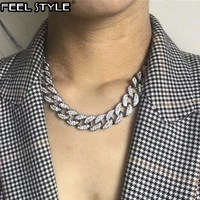 15mm miami curb iced out cuban chain necklace gold gold paved rhinestones cz bling rapper necklaces for men hip hop jewelry