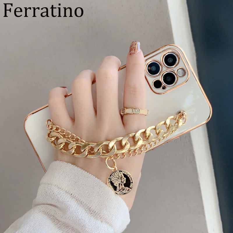

Luxury Gold Plated Metal Bracelet Wrist Chain Soft Case for iphone 12 Pro Max 11 X 11Pro XS Max XR 7 8 Plus SE 2020 Plain Cover