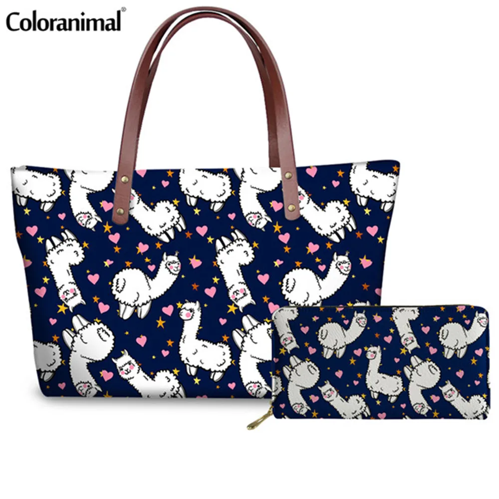 Coloranimal Customized милый рисунок Альпака сумки на плечо для женщин популярные большой