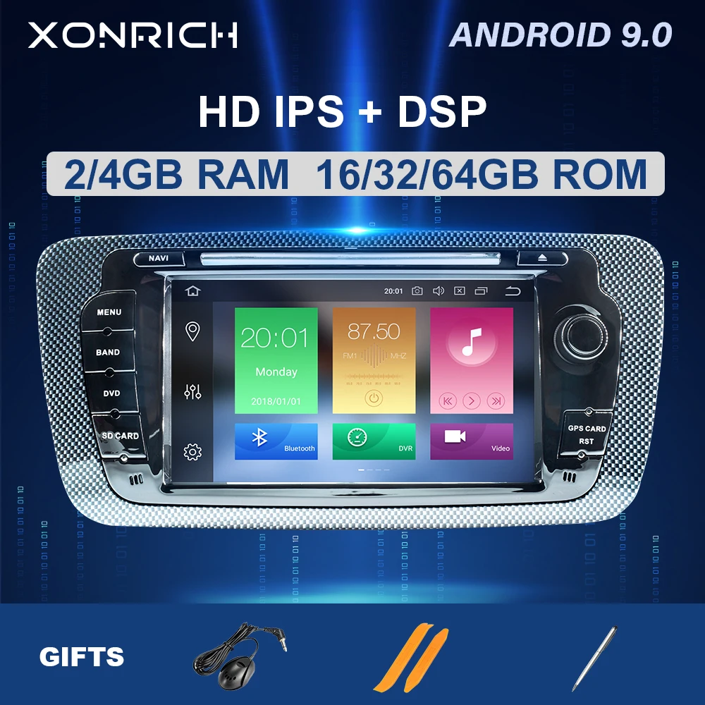 Автомагнитола IPS DSP 64 ГБ 2 Din Android 9 мультимедийный навигатор с GPS DVD для Seat Ibiza 6J MK4