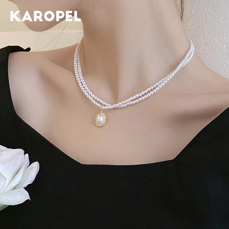 

Ожерелье из натурального жемчуга в стиле барокко, Модная креативная многослойная цепочка, ожерелье из ключиц, женское свадебное банкетное ...