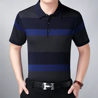 promotional cheap middle age slim fit striped short sleeve polo t shirts