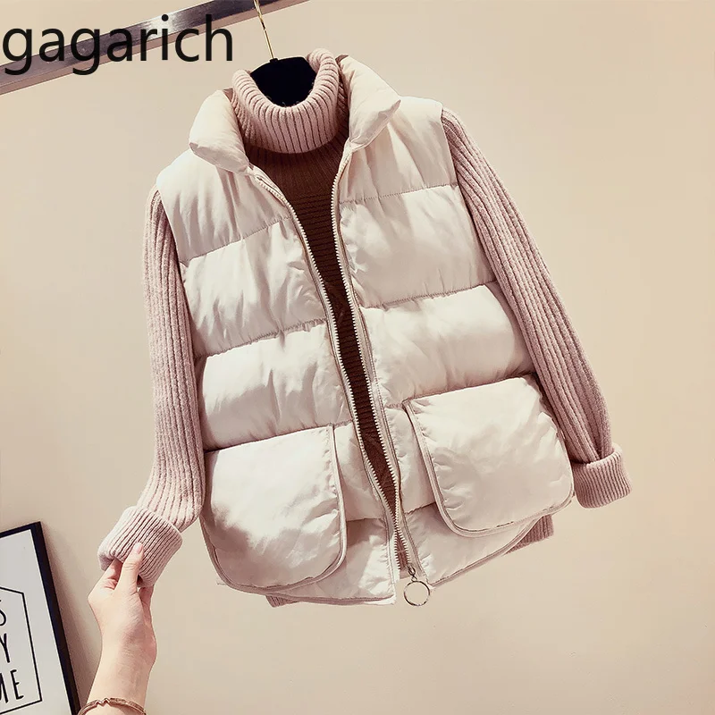 Gagarich женский толстый жилет зимняя короткая Корейская версия шикарный однотонный свободный S-2XL теплый жилет без рукавов