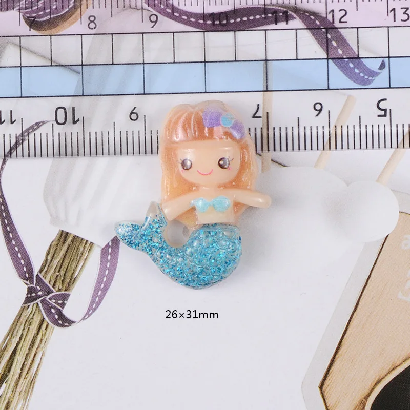 

QIBUMAY Lovely Cartoon Crafts Mermaid Princess Doll Accessories DIY Flat Back Planar Resin Decoration For Party DIY Bow Material
