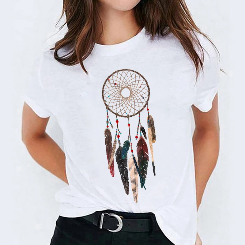 

T Shirt for Women 90s Kawaii Feather Floral Feather Fashion Print Lady T-shirts Top Womens Stylish Ladies Sweet Tee T-Shirt