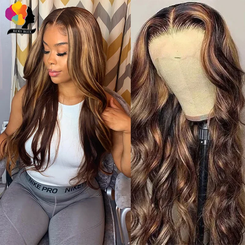 

Highlight Lace Front Human Hair Wigs Body Wave Blonde And Brown Colored Brazilian Hd Transparent Lace Frontal Wigs Honey Blonde