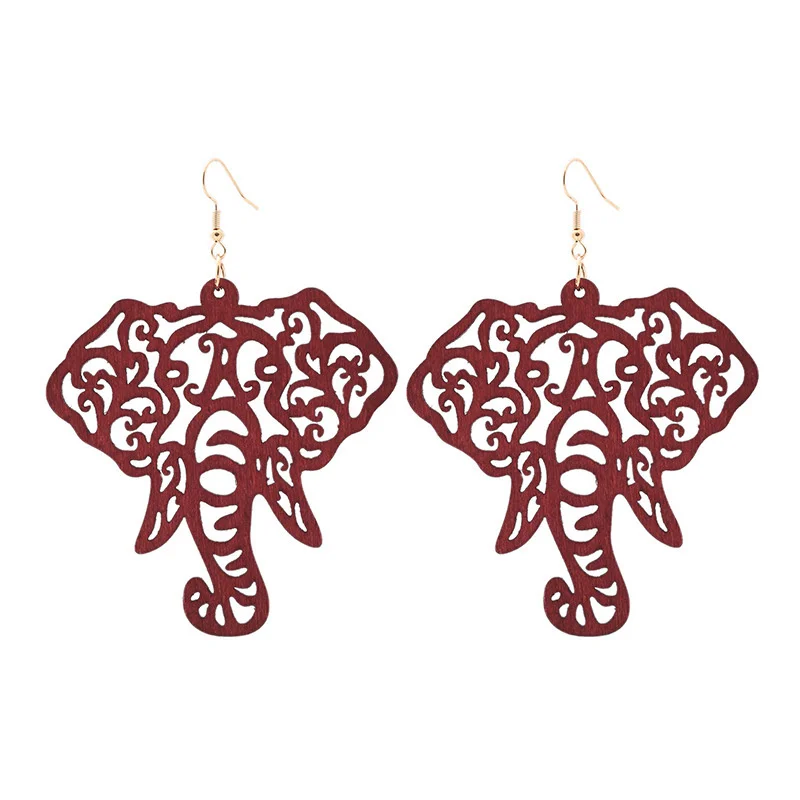 

2021 European and American new exaggerated temperament long wood earrings simple ethnic style elephant wood earrings Wholesale