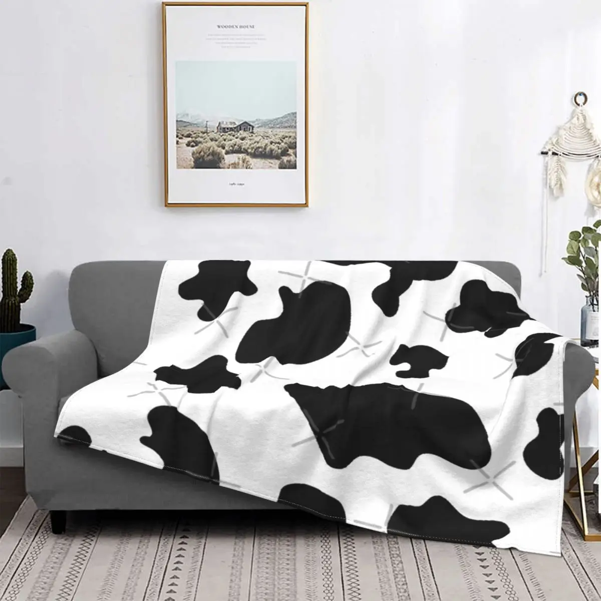 

Manta con estampado de vaca, colcha con estampado de animales, a cuadros, para cama, Picnic