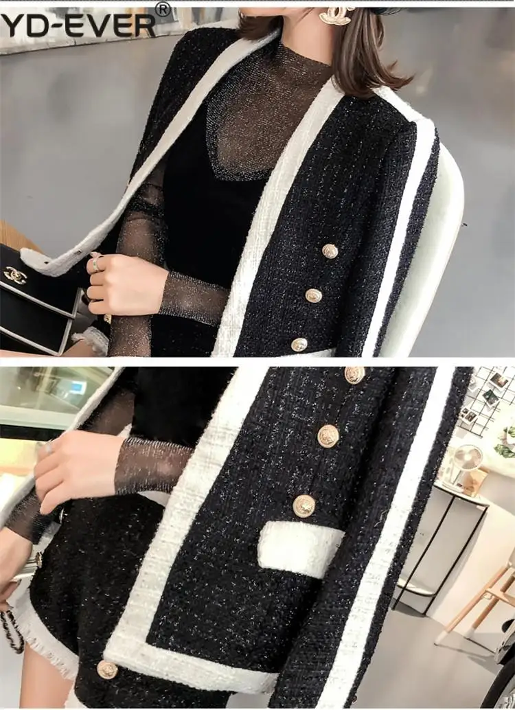 Женское твидовое пальто в стиле пэчворк черная и белая двубортная шерстяная