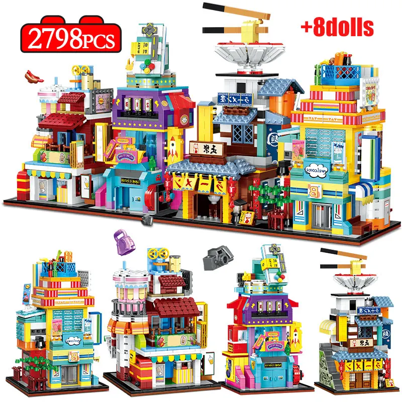 

Mini City Street View Ramen House Store Building Blocks Snack Shop Architecture Friends MOC Figures Bricks Toys for Girls Gifts