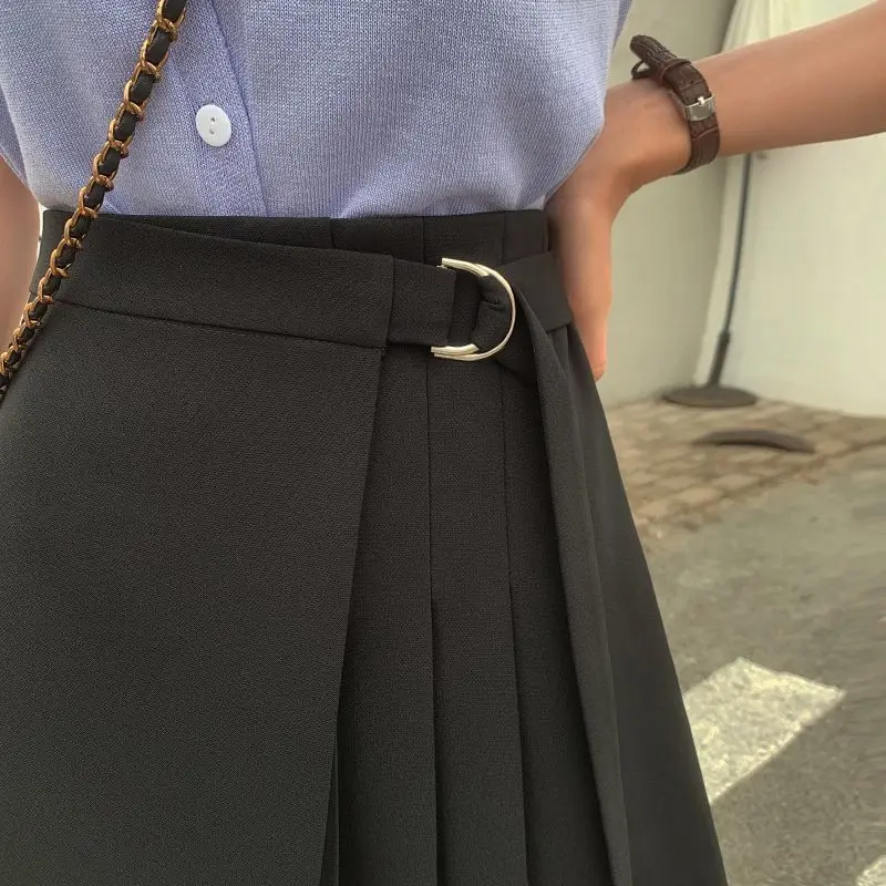 Юбка женская с поясом однотонная универсальная мини юбка в стиле преппи