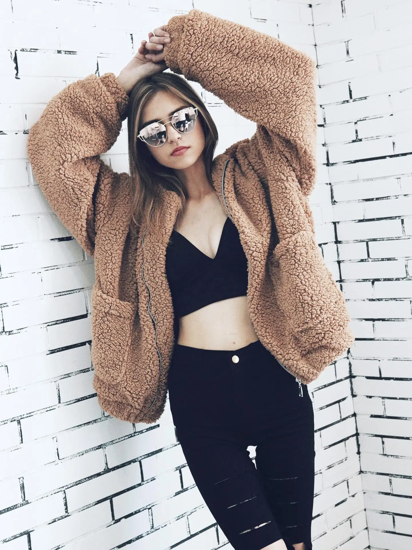 

Autumn Winter Faux Fur Coat Women 2020 Casual Warm Soft Zipper Fur Jacket Plush Overcoat Pocket Plus Size Teddy Coat Female