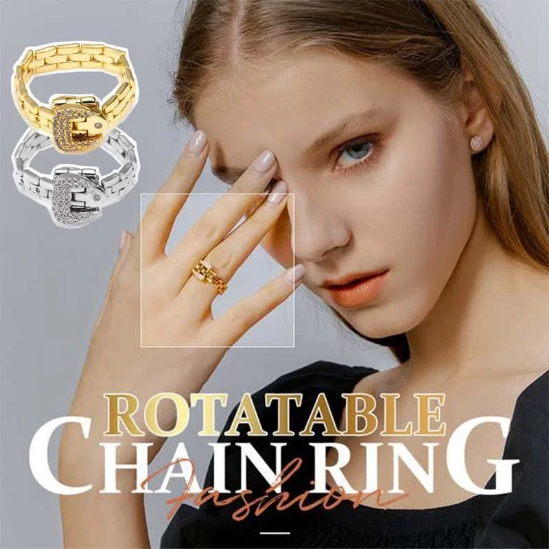 

Sterling Silver Strap Buckle Ring Christmas Gift Soft Chain Ring Exaggerate Design Silver Gold Chain Crystal Strap Open Rings