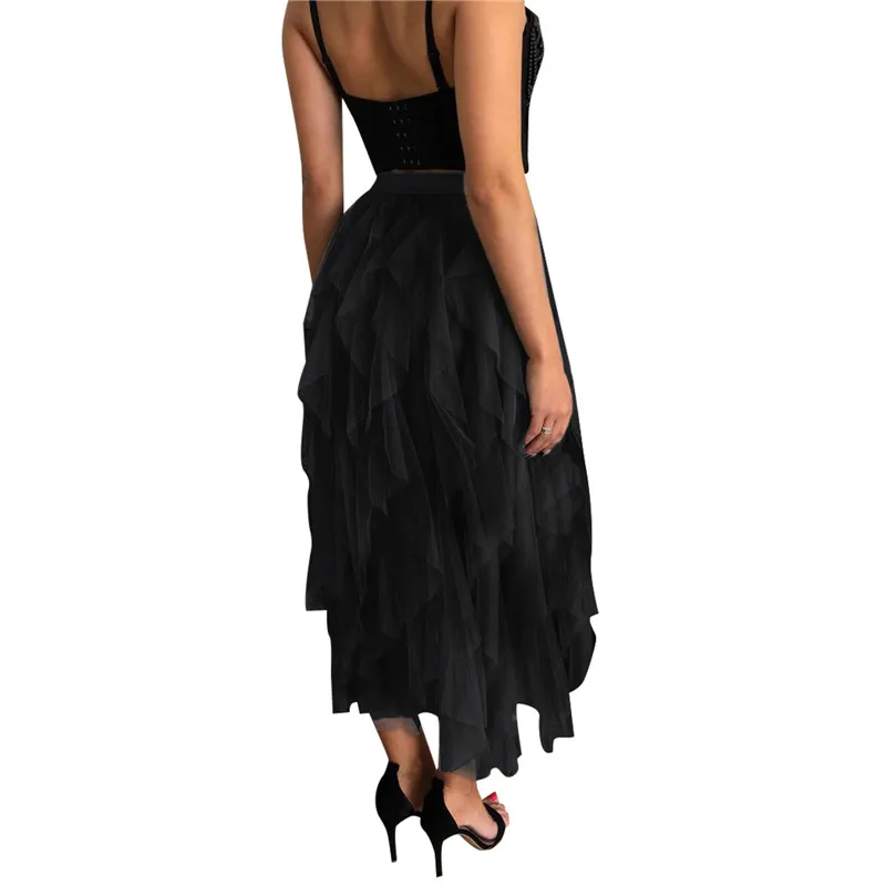 

Summer Tulle Skirt Women's Midi Pleated Skirt Solid Tulle Skirt Women Spring Fashion Elastic High Waist Mesh A-line Short Skirt