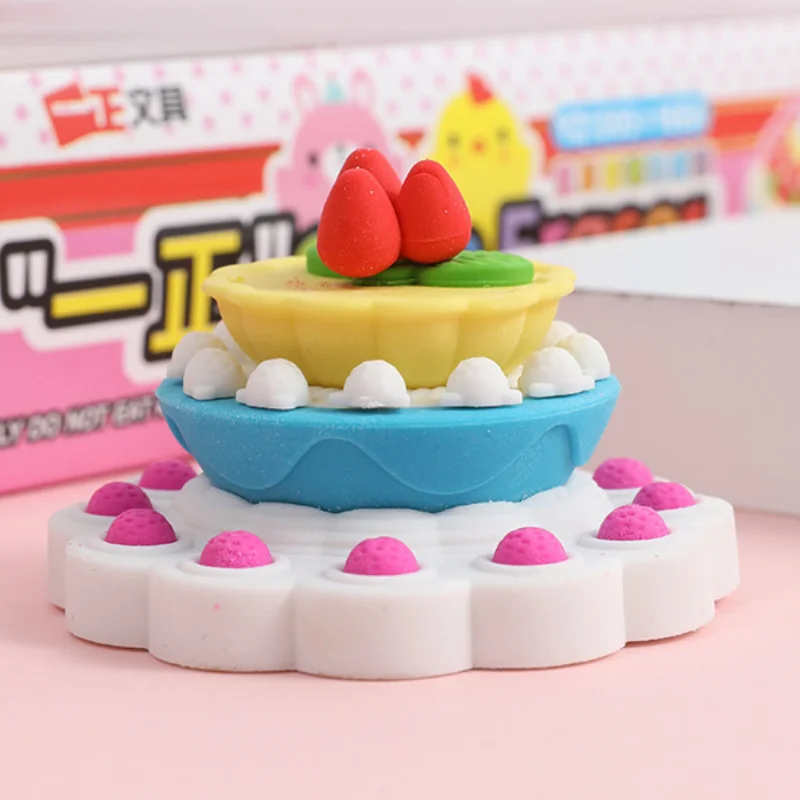 

2021 New Eraser Birthday Cake Series Creative Three-dimensional Shape Detachable Elementary School Stationery Art Supplies