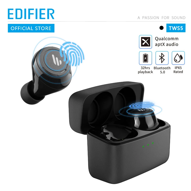 EDIFIER TWS5 Bluetooth V5.0 TWS наушники aptX аудио декодирование IPX5 Водонепроницаемый сенсорный контроль до 32 часов воспроизведения беспроводные наушники