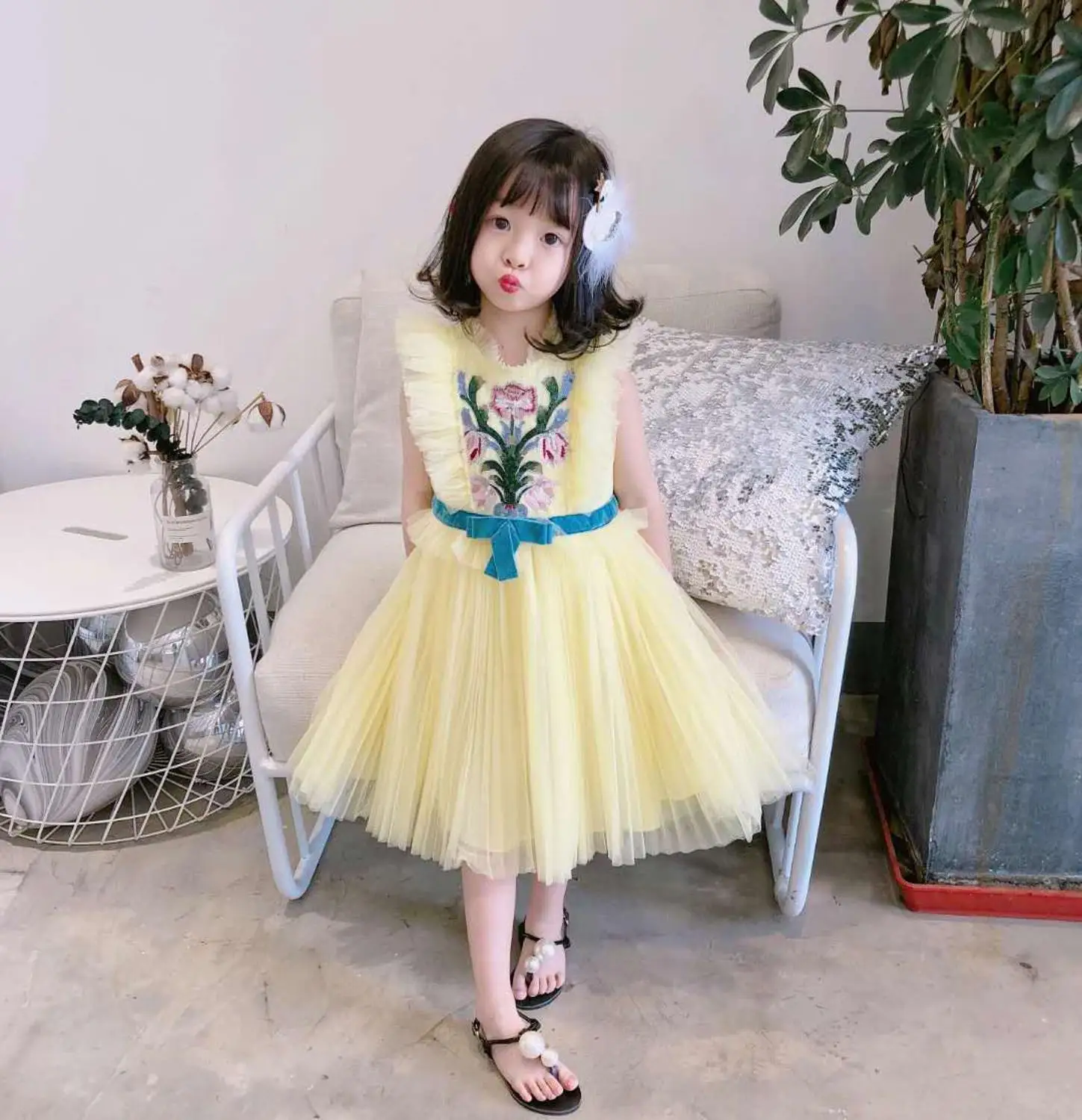 Платье для маленьких девочек с вышивкой феи вечернее желтое платье принцессы из