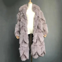 Long Style Winter Fashion Fur Coat Women Real Fox Fur Collar Coat Real Fox Fur Coat Women