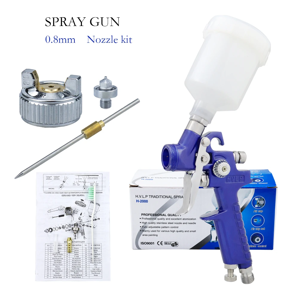 

HVLP Paint Spray Gun 0.8mm/1.0mm Airbrush Kit NT-H2000 Touch Up Gravity Feed Air-Brush Set Car Detail Painting decorating spray