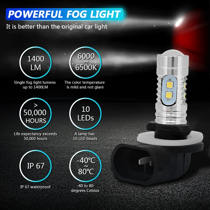 2 шт. H27/881 Led P13W светодиодные лампы 20 Вт 700LM 6500 к белые Противотуманные фары Дневные Фары Светильник вождения дневные ходовые авто светодиодные лампы 12 V-24 V для HYUNDAI