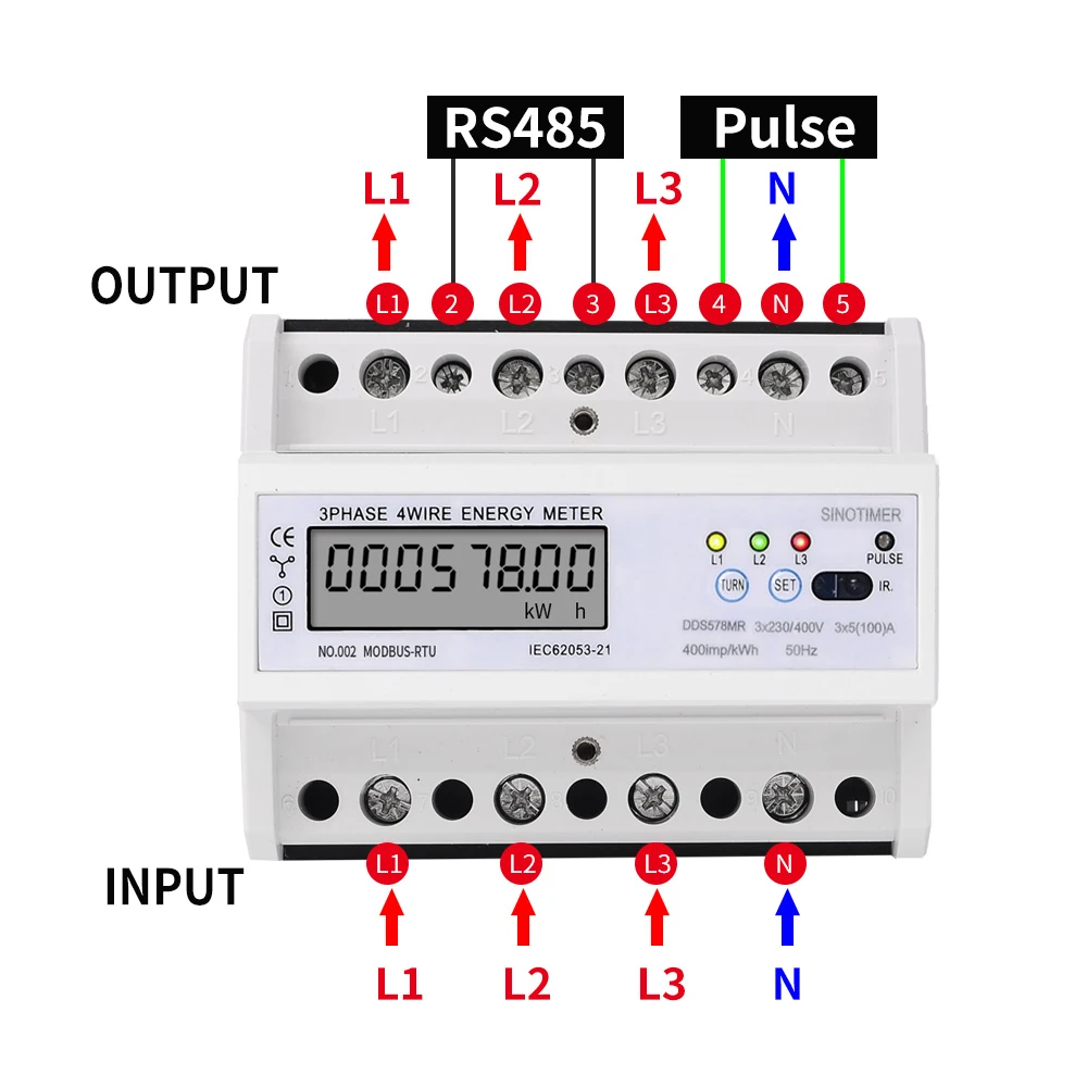 RS485 220/380 V 5-100A 3 фазы 4 провод din рельс энергии, цифровой прибор для измерения уровня Мощность факторный монитор с напряжение, Частота тока Дисплей