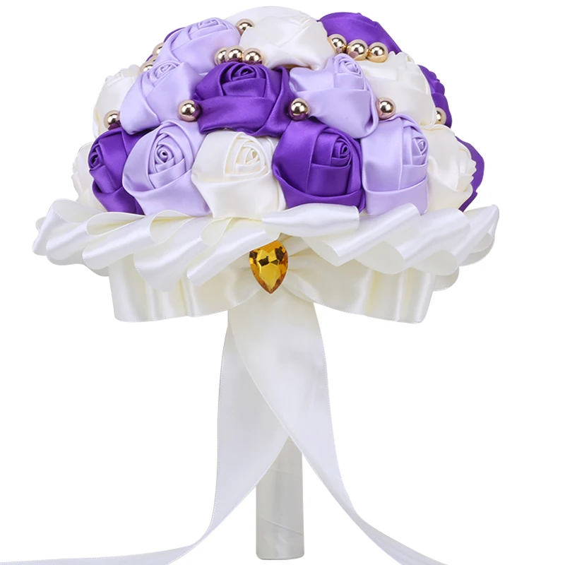 

Hot Selling Artificial Wedding Bride and Bridesmaid Bouquets Handmade Satin Roses Rhinestone Bouquets Wedding Accessories W302