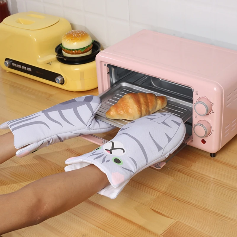 

Oven Mitts 3D Cartoon Animal Cat Paws Oven Long Mitts Microwave Heat Resistant Non-slip Gloves Cotton Baking Insulation Gloves