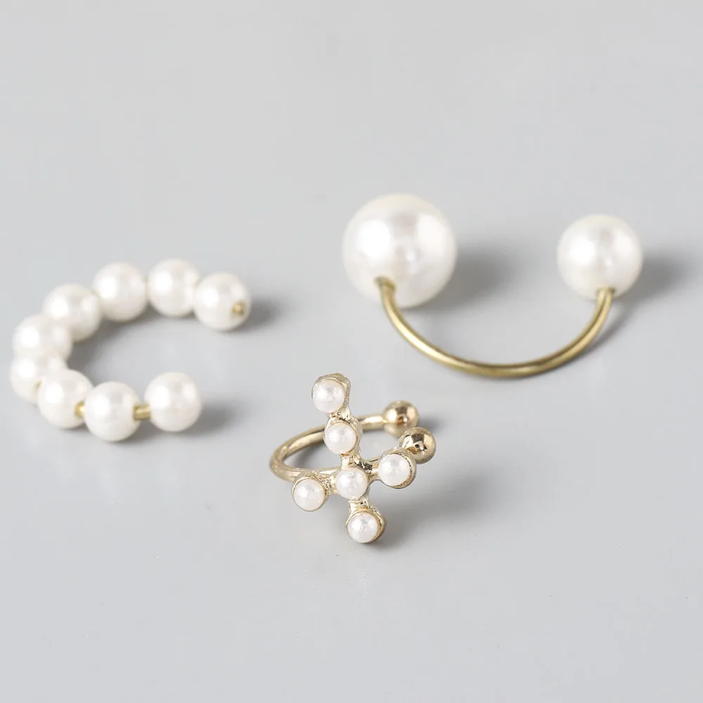 

3pcs/sets Minimalist Pearl Ear Cuff Pearls Cross Clip Earrings Without Piercing Elegant Earcuff Women Clips Jewelry