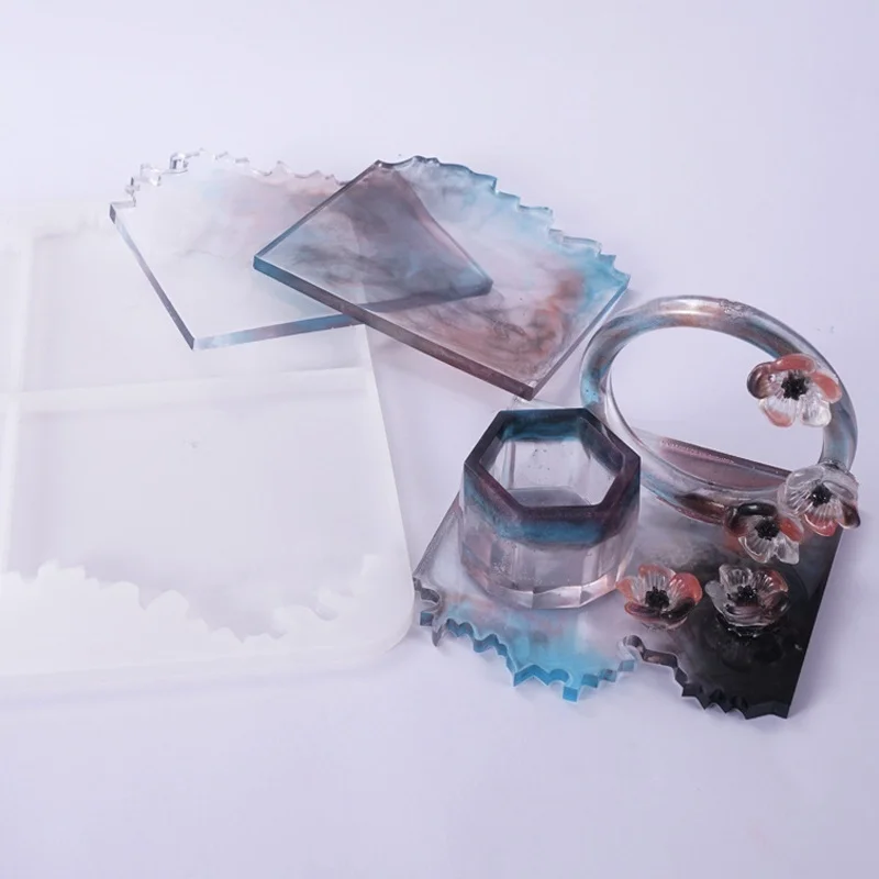 Irregularity Table Coaster Rectangle Wave Splicing Resin Epoxy Silicone Molds |