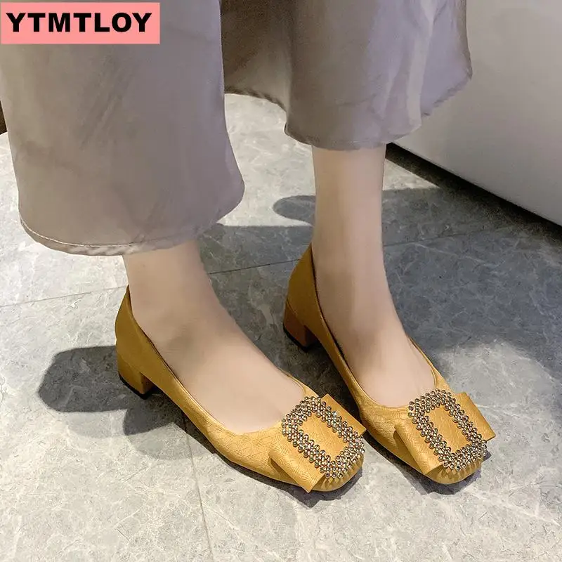 Женская обувь на высоком каблуке удобная толстом с квадратным носком осень 2019 |