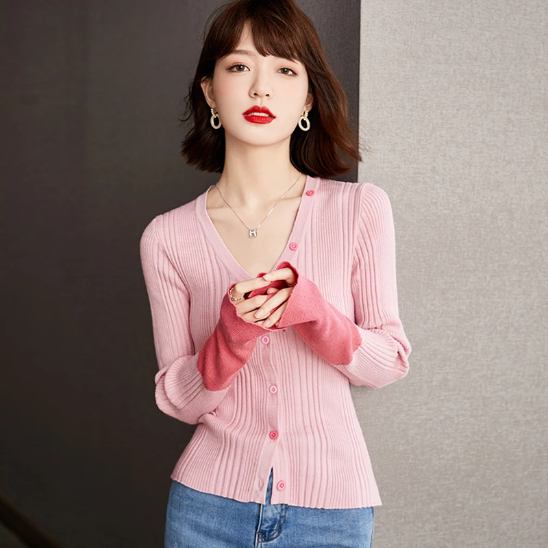 

Женский вязаный кардиган с длинным рукавом, розовый свитер в винтажном стиле, комплект одежды для весны и осени