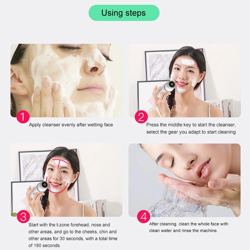 

4 Heads Face Deep Cleansing Brush Rechargeable Spin Facial Brush Machine Makeup Remove Waterproof Facial Massager Skin Care Tool