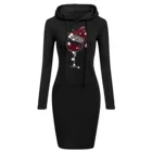 Рождественские платья с принтом винного бокала, женское повседневное корейское модное платье-свитшот с длинным рукавом и капюшоном, женские зимние спортивные платья