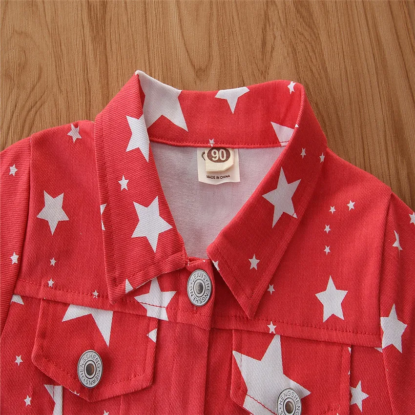 

Spring Fall Outfits Korean Kids Coats For Baby Fashion Star Print Long Sleeve Denim Toddler Jacket Little Girls Clothing 2009