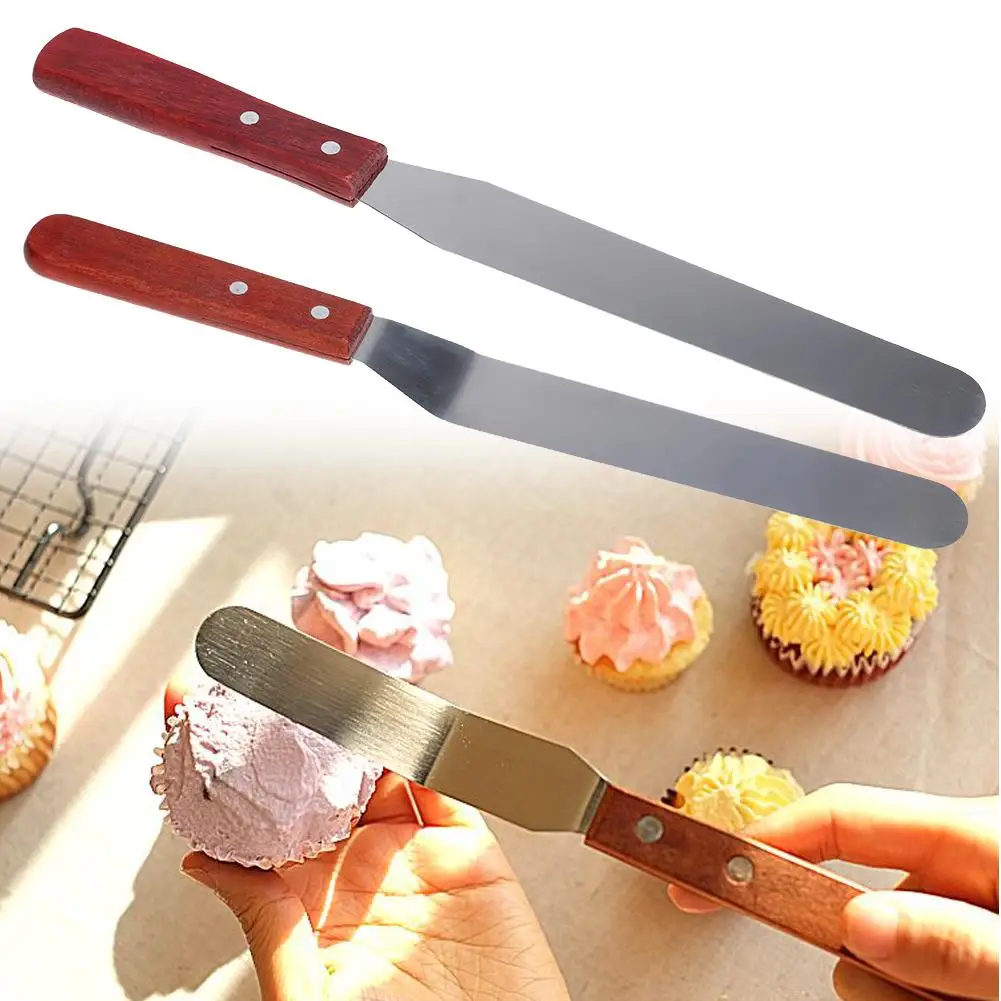 

8 inch Blade Wood Handle Stainless Steel Butter Cake Cream Cutter Spatula Smoother Baking Tool Kitchen Bakeware Tools