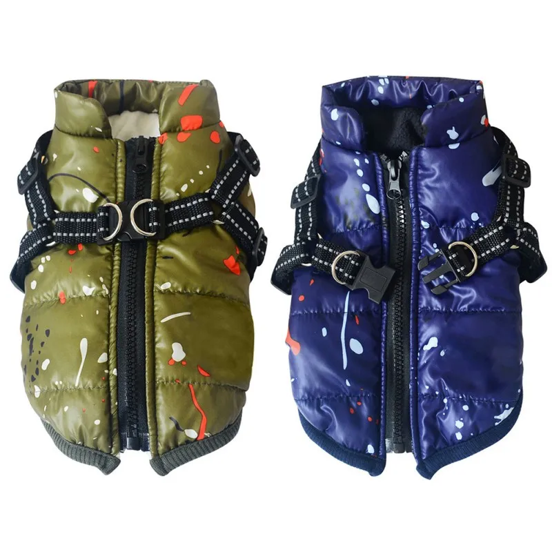 Одежда для собак с нагрудным ремнем зимний теплый водонепроницаемый жилет