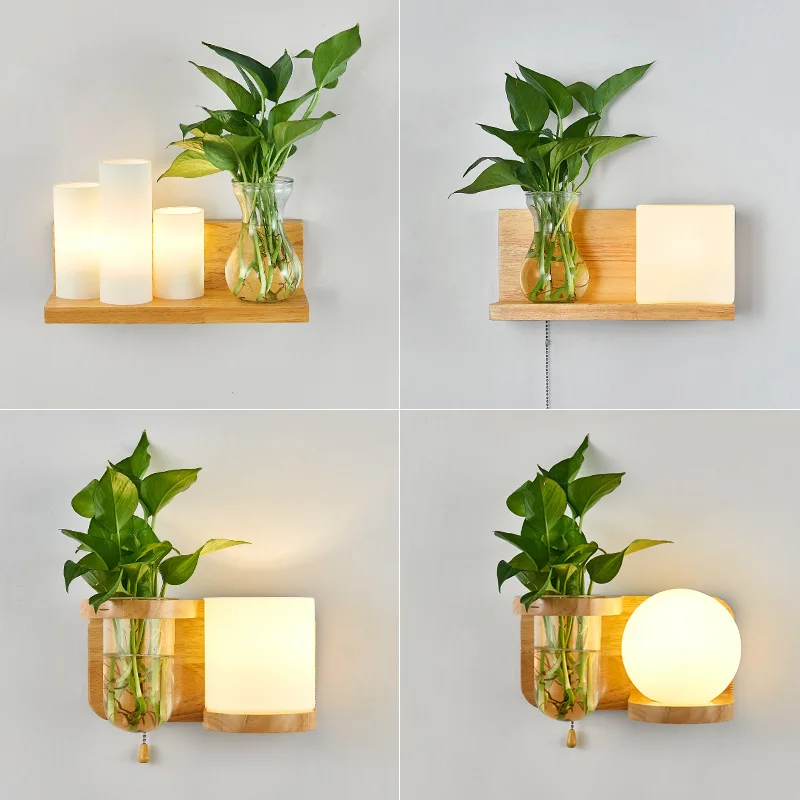 

Creative Bedroom Bedside Wall Lamp Simple Corridor Nordic Solid Wood Square Wooden Art Living Room Hotel Aisle Wood Storage Lamp