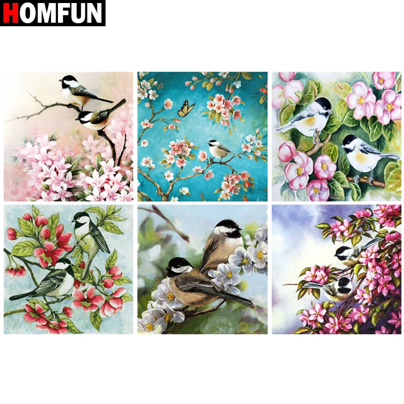 

HOMFUN Diamond Painting Cross Stitch "Birds and flowers" 5D DIY Diamond Embroidery Full Square/round Rhinestone Of Picture