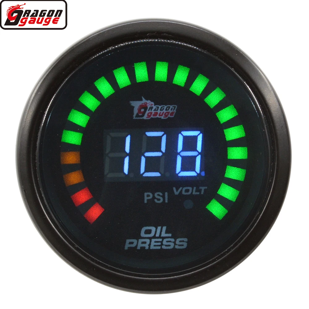 

Dragon 52 мм Цифровой дымчатый черный корпус автомобильный маслометр 0-120 Psi и вольтметр с датчиком Бесплатная доставка