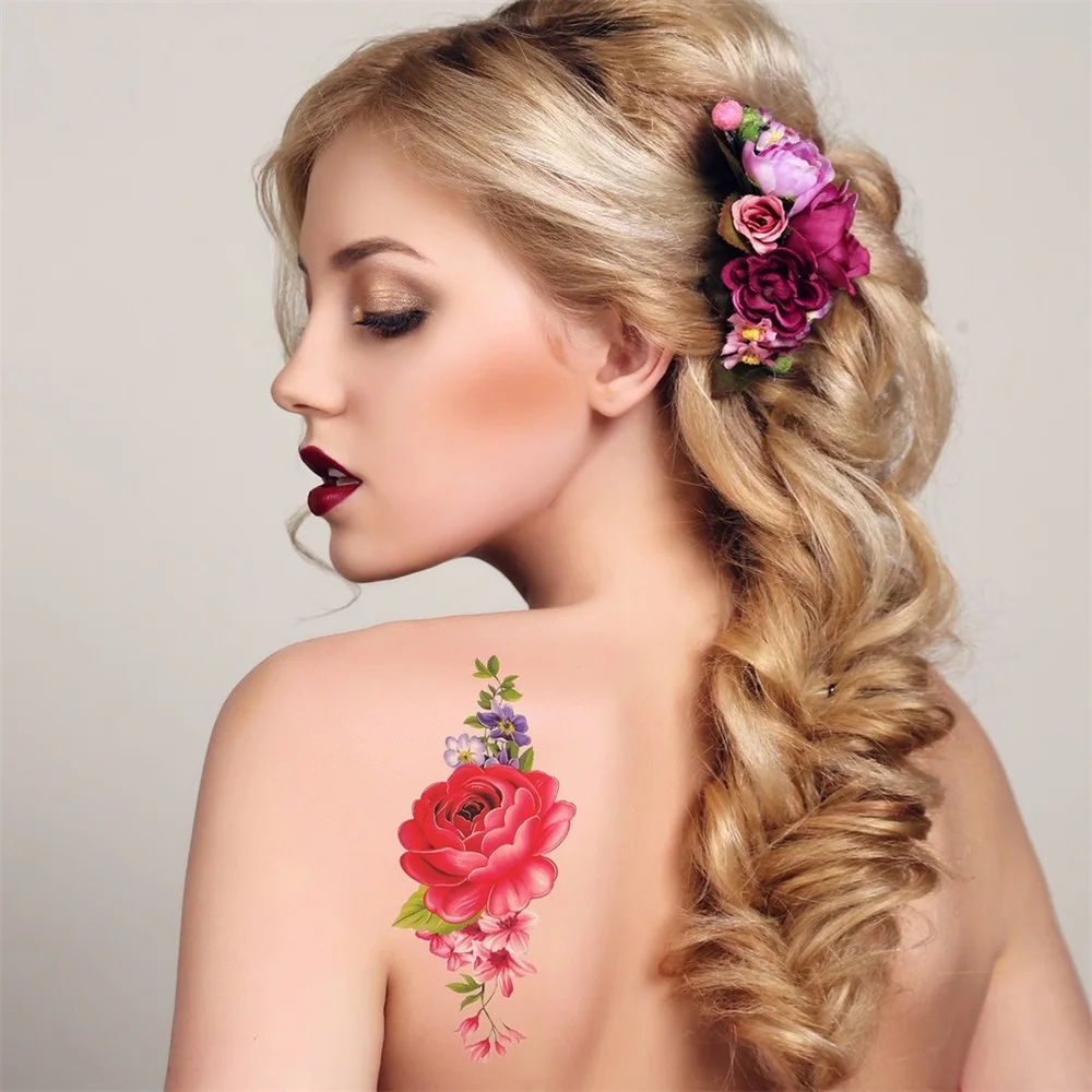 

16pcs Tattoos Stickers Body Tattoos Arm Color Floral Stickers Neck Decals