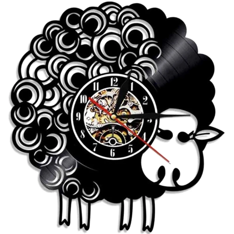Светодиодный настенные часы овцы Виниловая пластинка украшение детской комнаты
