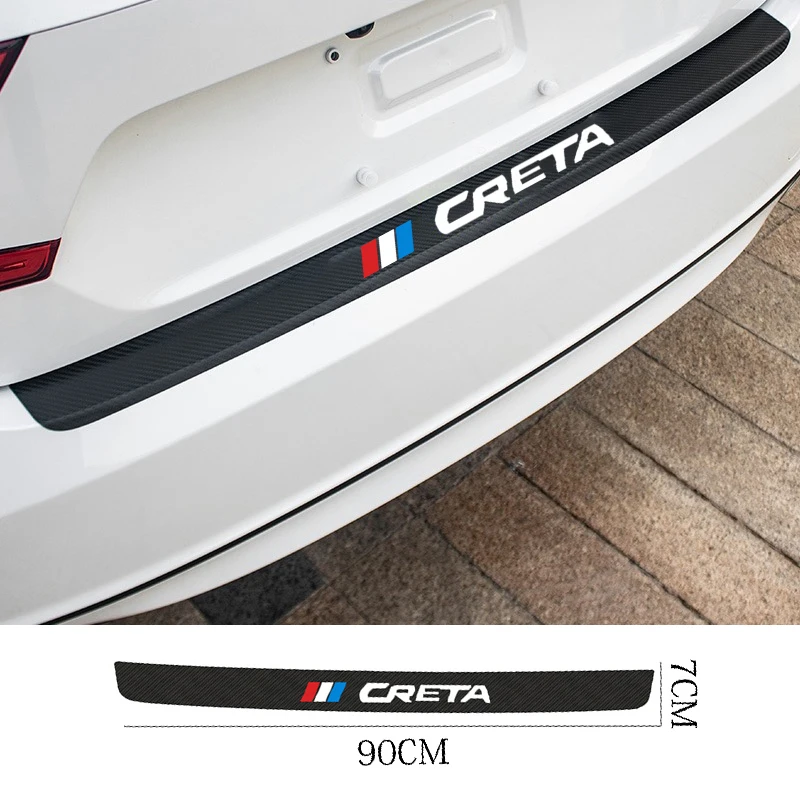

For Hyundai Creta ix25 i30 Tucson Sonata Solaris Accessories Carbon Fiber Car Rear Bumper Trunk Guard Protected Leather Stickers